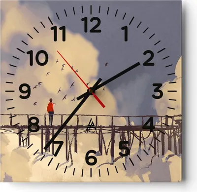 Produktbild von Wanduhr - Quadrat - Glasuhr - Wolken Brücke Vögel Landschaft - 30x30cm - Schleichendes Uhrwerk - Lautlos - zum Aufhängen bereit - Dekoration Modern - Wanddekoration aus Glas - C4AC30x30-3200