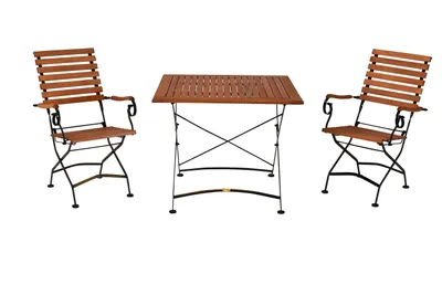 Produktbild von Merxx Gartenmöbelset Schlossgarten 3tlg., 2 Klappsessel, 1 Klapptisch 90 x 90 cm - Flachstahl/Eukalyptus