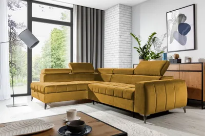 Produktbild von Ecksofa Schlafsofa Sofa AGNESA Stoff Salvador Honiggelb Ottomane Links