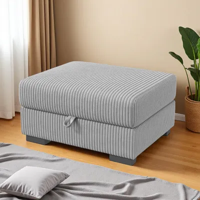 Produktbild von UnboxG Grauer Cord Hocker mit Stauraum – Fußhocker / Sitzbank mit Aufbewahrung, Modernes Polstermöbel für Wohnzimmer & Schlafzimmer