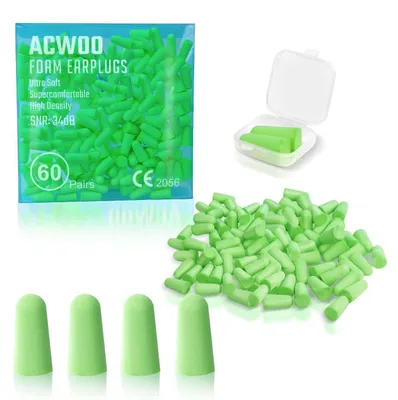 Immagine prodotto di Tappi per le orecchie, 60 paia, in schiuma, per la protezione dell'udito, con riduzione del rumore, riutilizzabili, colore verde