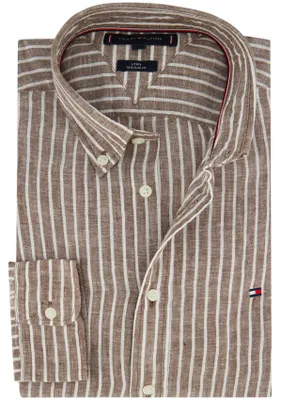 Produktbild von Braun weiß gestreiftes Leinenhemd Tommy Hilfiger Regular Fit