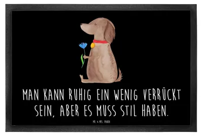 Produktbild von Mr. & Mrs. Panda fußmatte Hund Blume 40 x 60 cm - Schwarz - Geschenk, Bodenvorleger, Haha, Schmutzmatte, Hunde, Süß, Eingangsteppich, bodenmatte, Sprüche, Niedlich