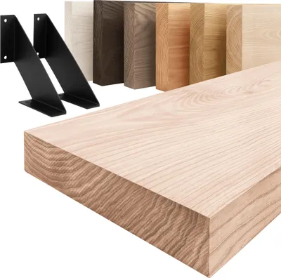 Produktbild von LAMO Manufaktur Wandregal Holz Gerade  |  Regal Farbe: Roh | mit schwarzem Vintage Regalträger | 140 cm