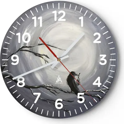 Produktbild von Wanduhr - Rund - Glasuhr - Vogel Baum modern - 30x30cm - Schleichendes Uhrwerk - Lautlos - zum Aufhängen bereit - Dekoration Modern - Wanddekoration aus Glas - C4AR30x30-3432