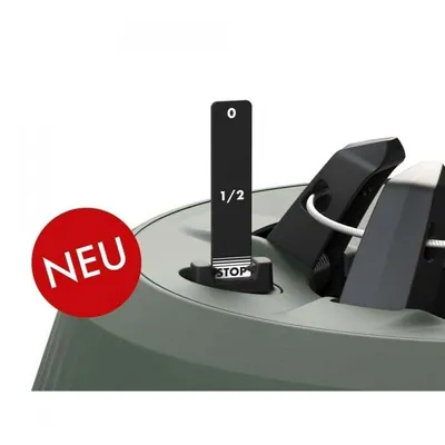 A close-up view of a Christmas tree stand with a 'NEU' (New) overlay.