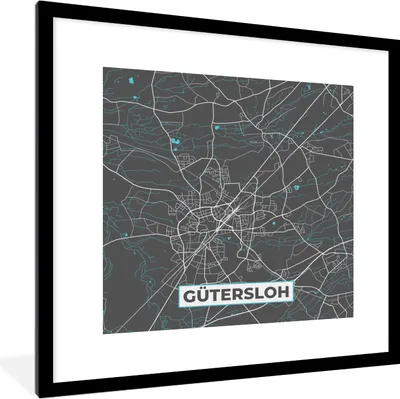 Produktbild von MuchoWow® Gerahmtes Poster Stadtplan - Karte - Gütersloh - Blau - Deutschland - Karte 40x40 cm - Poster mit Schwarzem Bilderrahmen Wandposter Rahmen Foto Bilder - Poster - Plakat im Rahmen