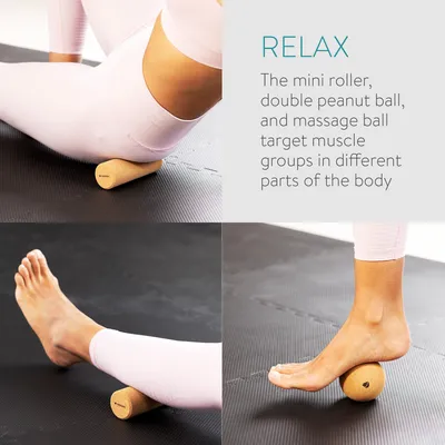 Produktbild von Navaris Faszien Set mehrteilig aus Kork - Mini Peanut Duo Massageball Faszienball - Rücken Wirbel Nacken Yoga - Duoball Massage Bälle hart