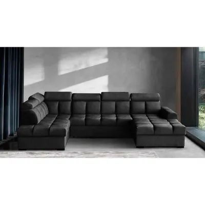 Produktbild von Ecksofa Gomez U-Form links mit Schlaffunktion und 2x Bettkasten, Polsterecke in Veloursstoff Anthrazit