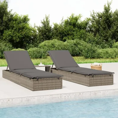 Produktbild von Maison Exclusive - Sonnenliegen 2 Stk. mit Tisch Grau Poly Rattan