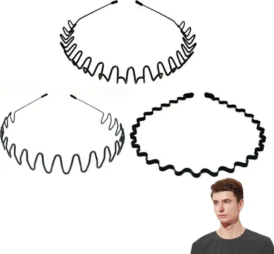 Produktbild von Metall Haarband 3 Stück Haarreifen Männer Uni Schwarz Frühling Haarreifen Welle Metall Stirnband für Outdoor Sports Yoga