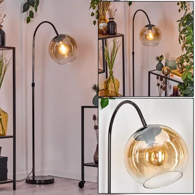 Produktbild von Cesaro Stehlampe Metall/Glas in Schwarz/Chrom/Bernstein/Klar im Retro-Design