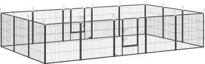 Produktbild von PawHut Welpenlaufstall, 16-teilig 80cm hoch Welpenauslauf faltbar mit abschließbarer Tür 16 Gitterplatten Stahl Hundelaufstall Freilaufgehege für kleine, mittlere Hunde, für drinnen und draußen, Grau