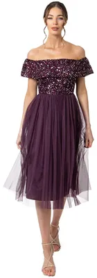 Produktbild von Maya Deluxe Damen Maya Deluxe Bardot Embellished Midi Bridesmaid Dress, Berry, G