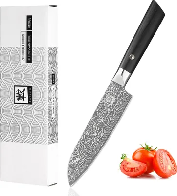 Produktbild von Zayiko Black Edition Santoku Messer I 13cm Klinge I dunkler Damast I Pakkaholz