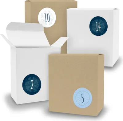 Produktbild von Adventskalender zum Füllen 24x Quader gemischt WEISS BRAUN + Sticker V09 Z12