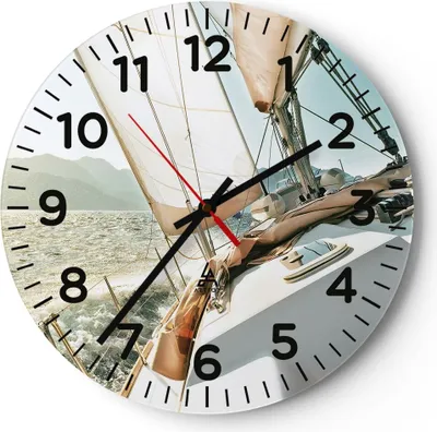 Produktbild von Wanduhr - Rund - Glasuhr - Yacht Segeln So - 30x30cm - Schleichendes Uhrwerk - Lautlos - zum Aufhängen bereit - Dekoration Modern - Wanddekoration aus Glas - C4AR30x30-4847