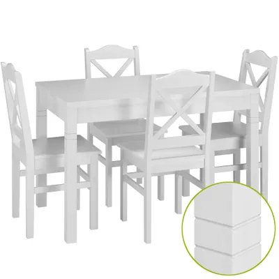 Produktbild von Schöne Essgruppe mit Tisch und 4 Stühle Kiefer Massivholz waschweiß 90.70-51 B W-Set 20