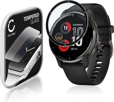 Produktbild von CELLONIC 9H Display Schutzglas für Garmin Venu 2 Plus Smartwatch, 3D Full Cover Full Glue Screen Protector Glass, Fitness Tracker Displayschutz Glas schwarz Schutzfolie