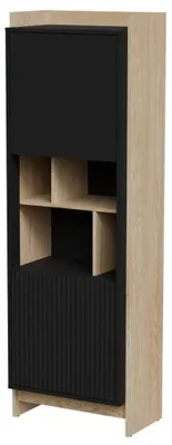 Zdjęcie produktu dla Cama Witryna PORTO 59x38x180 dąb/czarny, Szafka do przechowywania, Wolnostojące, Szafka przyścienna, 3 pół., 2 drzw., Dąb