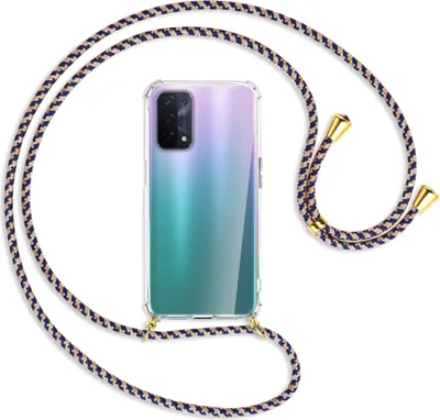 Produktbild von Handykette Backcover-Schutzhülle mit Band (Metall goldfarben) für Oppo A54 5G / A74 5G (CPH2197) - blau+beige