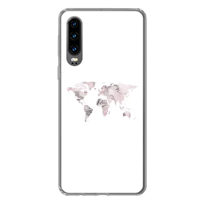 Produktbild von MuchoWow® Handyhülle Schutzhülle Hülle für Huawei P30 Weltkarte - Marmor - Grau Silikon Softcase Handy Hülle - Kartenbesitzer