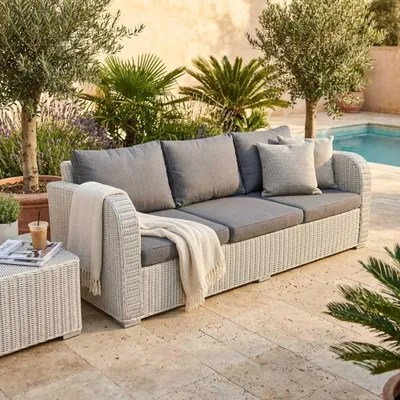 Produktbild von 3er Lounge Sofa VITA rundes Polyrattan Eierschalenweiß Gartenmöbel