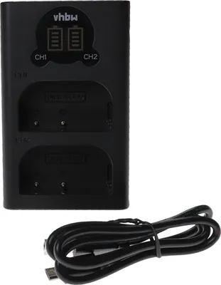 Produktbild von vhbw Dual Micro-USB + USB-C Ladegerät kompatibel mit Panasonic Lumix DMC-GH3GK, DMC-GH3HGK, DMC-GH3H Kamera - Ladeschale + USB-C Kabel Ladeanzeige