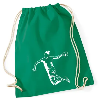 Produktbild von Huuraa Turnbeutel Handball Silhouette 12 Liter Kelly Green Baumwolle Rucksack Geschenkidee