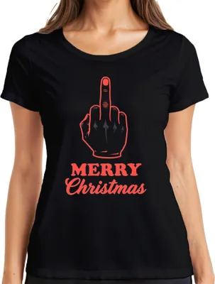 Produktbild von MERRY Christmas Mittelfinger frech sarkastisch Weihnachten lustig Damen T-Shirt, Schwarz, S