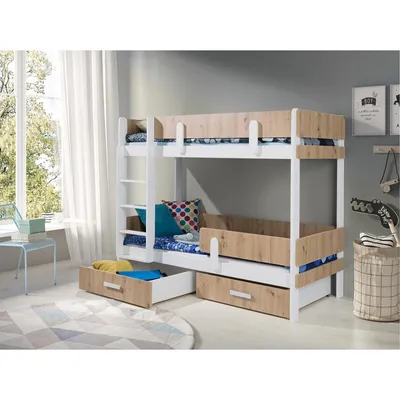 Immagine prodotto di Letto a castello per bambini con barriera 80x180 HALVER 1 - bianco / rovere artisan, versione destra