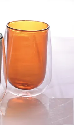 Produktbild von 2er Gläser-Set Doppelwand Glas Cift Camli Bardak 300 ml Trinkgläser orange
