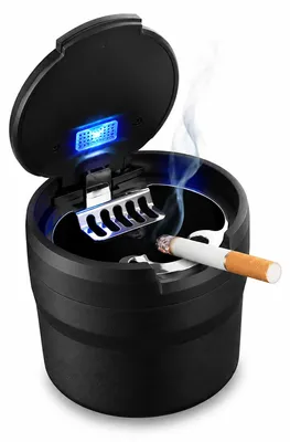Produktbild von Auto Aschenbecher mit LED Licht, selbstlöschender Aschenbecher mit Deckel, abnehmbar und leicht zu reinigen für Auto, LKW, Wohnmobil & Camping