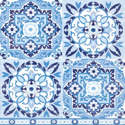 Produktbild von 20 Servietten Tiles blue - Fliesenmuster blau-weiß 33x33cm