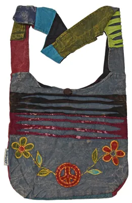Produktbild von Patchwork Tasche Umhängetasche Handtasche Beuteltasche Tragetasche Schultertasche Shopper bestickt : Peace-Flower Farbe: Peace-Flower