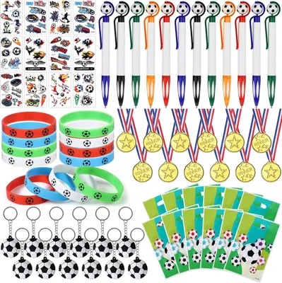 Image de 40/52/62/68/72Pcs Jeu de football Jouets de football Set Sifflet Autocollants Porte-clés Bracelets Fans Acclamation Accessoires Fête Favorise Cadeaux