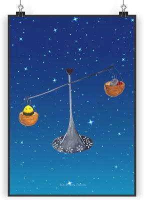 Produktbild von Mr. & Mrs. Panda Bild Sternzeichen Waage DIN A3 - Sternenhimmel Blau - Geschenk, Gleichgewicht, wanddeko, drucke, Wandbild, Marienkäfer, Plakat, Wanddekoration, Biene