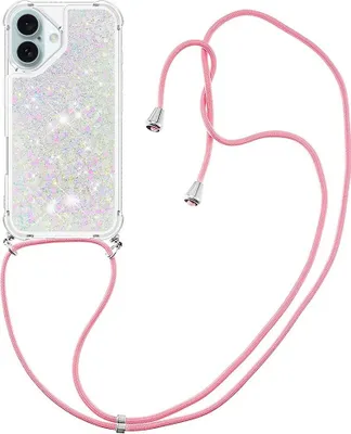 Produktbild von iPhone 16 Plus Hülle - Coverup Liquid Glitzer Back Cover mit Handykette - Weiß