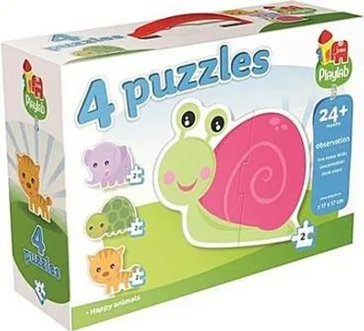 Produktbild von Playlab - 4 in 1 Konturen-Puzzle - Lustige Tiere