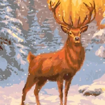 Image de Mosaique Diamantée : Cerf Dans Une Forêt Neigée, Art Créatif, 30X40 Cm