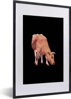 Produktbild von MuchoWow® MuchoWow® Gerahmtes Poster Kuh - Braun - Schwarz 40x60 cm - Poster mit zchwarzem Bilderrahmen - Poster in Rahmen