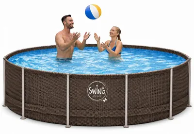 Produktbild von HAF - Swing Frame Pool rund Grau Rattan-Optik (Ø 366 cm, 91 cm tief) - Gartenpool mit 8.300 Liter - Robust, UV-geschützt & korrosionsbeständig