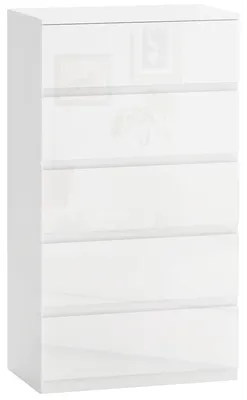 Obrázek produktu pro Skříň na dřevo - 5 zásuvek - s ochranou proti převrácení - 55 x 33 x 100 cm - vysoký lesk, bílá barva