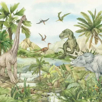 Produktbild von Sanders & Sanders Fototapete Dinosaurier Grün 375 x 270 cm