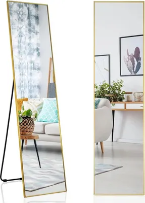Immagine prodotto di Specchio a figura intera - 160 x 40 cm Specchio da terra e da parete - Design 2 in 1 - Specchio da camerino - Per camera da letto, soggiorno e corridoio - Oro