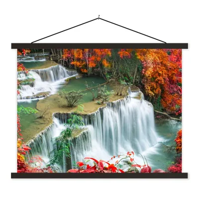 Produktbild von MuchoWow® Textilposter Bäume - Wasserfall - Herbst - Natur 150x113 cm mit holzfarbenen Rahmen - Poster