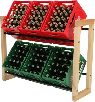 Produktbild von Getränkekistenregal HARZ | HxBxT 85x112x35cm | 6 Kisten auf 2 Ebenen | Massives Kiefernholz | Natur