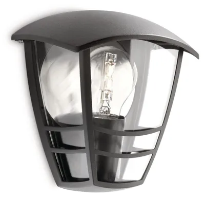 Productafbeelding van Philips myGarden Wandlamp Creek, 60W E27, zonder lamp, Buitenverlichting voor aan de muur, Zwart, Metaal, IP44, Geschikt voor terras, tuin, Beschermingsklasse II