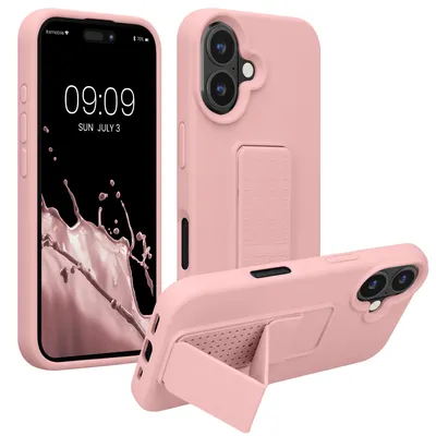Produktbild von kwmobile Handyhülle für Apple iPhone 16 Hülle - TPU Silikon Case mit Fingerhalter und Stand - Schutzhülle Cover in Altrosa