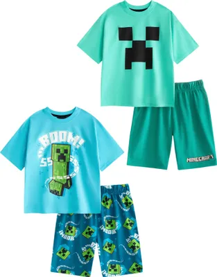 Immagine prodotto di Minecraft - Pigiama con pantaloncini per bambino, maniche corte (confezione da 2) NS9303 (116) (azzurro/verde)